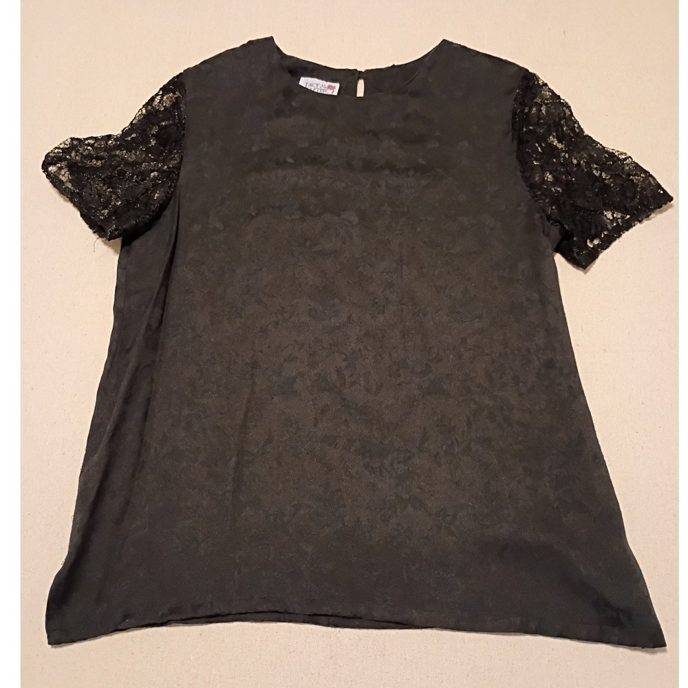 Lacy Afternoon by Shell Kepler Black Floral Jacquard Lace Sleeve Blouse Size‎ 16